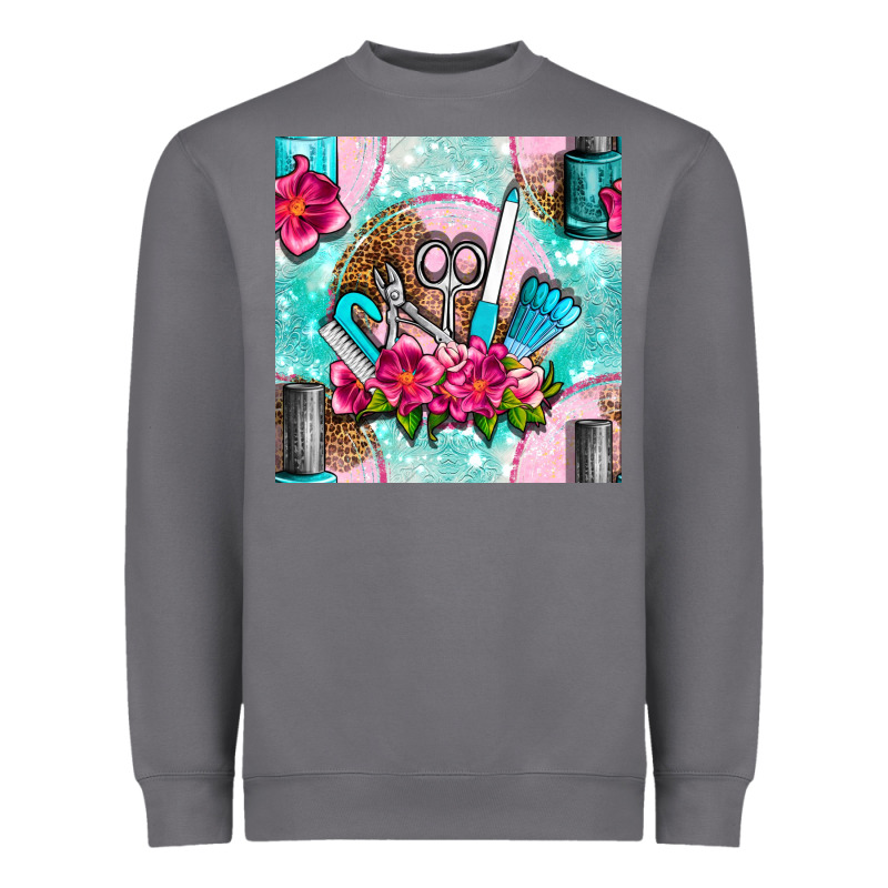 Nail Tools And Polish With Flowers And Tooled Leather Seamless Pattern Heavyweight Sweatshirt by BundleAndBundleShop | Teevron
