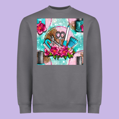 Nail Tools And Polish With Flowers And Tooled Leather Seamless Pattern Heavyweight Sweatshirt Designed By Bundleandbundleshop
