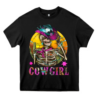 Black Cowgirl Skeleton With Landscape Heavy Core Tee - BundleAndBundleShop