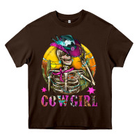 Chocolate Brown Cowgirl Skeleton With Landscape Heavy Core Tee - BundleAndBundleShop
