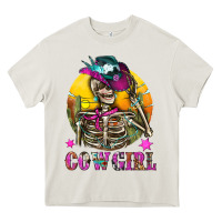 Cream Cowgirl Skeleton With Landscape Heavy Core Tee - BundleAndBundleShop