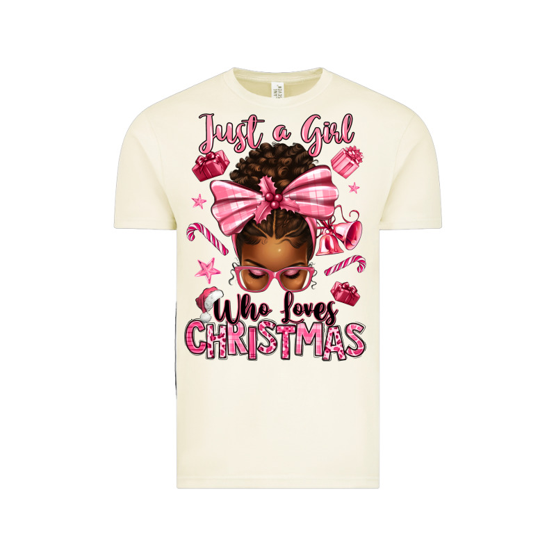 Just A Girl Who Loves Pink Christmas Afro Messy Bu Vintage Tee by texasbilliewilder | Teevron