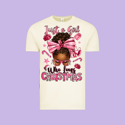Just A Girl Who Loves Pink Christmas Afro Messy Bu Vintage Tee Designed By Texasbilliewilder