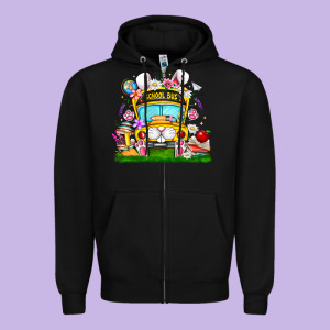 Easter School Bus Zipper Hoodie Designed By Cowhidedigitalart