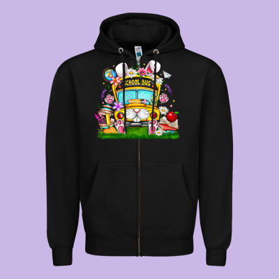 Easter School Bus Zipper Hoodie Designed By Cowhidedigitalart