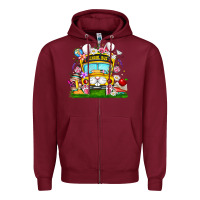 Burgundy Easter School Bus Zipper Hoodie - CowhideDigitalArt
