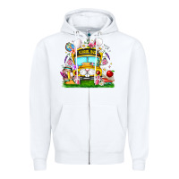 White Easter School Bus Zipper Hoodie - CowhideDigitalArt