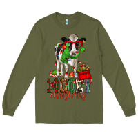 Army Green mooey christmas holstein cow Long Sleeve Tee - CowGirlArtShop