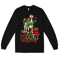 Black mooey christmas holstein cow Long Sleeve Tee - CowGirlArtShop