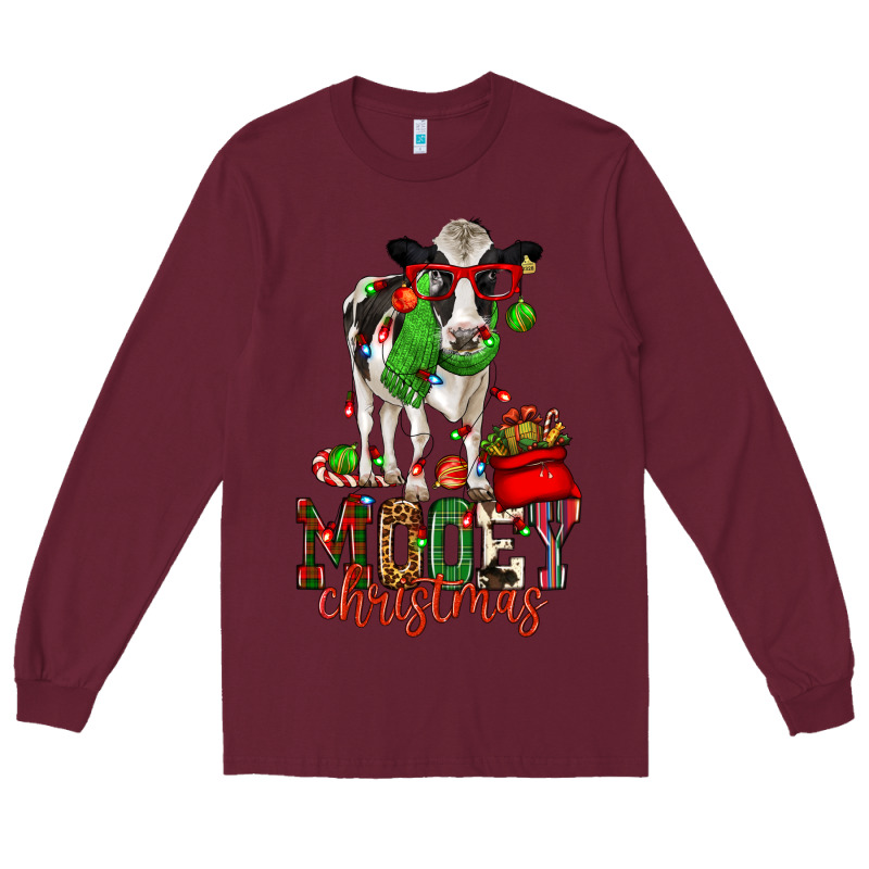 Mooey Christmas Holstein Cow Long Sleeve Tee by CowGirlArtShop | Teevron