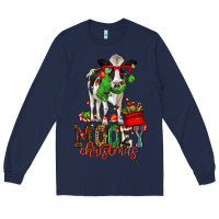 Navy mooey christmas holstein cow Long Sleeve Tee - CowGirlArtShop