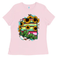 Bubblegum Pink Arizona Map Sunflower Cactus Serape Ladies Tee - RanaPortraitStore
