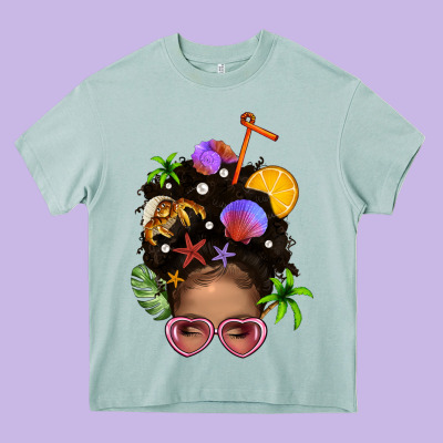 Beach Hair Afro Messy Bun Bbs Heavy Core Tee Designed By Bundleandbundleshop