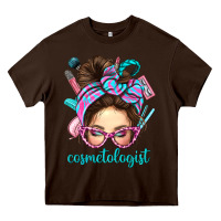 Chocolate Brown Messy Bun Cosmetologist Bbs Heavy Core Tee - BundleAndBundleShop