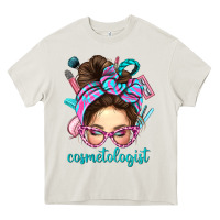 Cream Messy Bun Cosmetologist Bbs Heavy Core Tee - BundleAndBundleShop