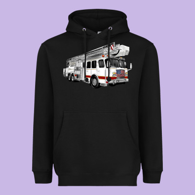 White Fire Truck Heavyweight Hoodie Designed By Artiststas