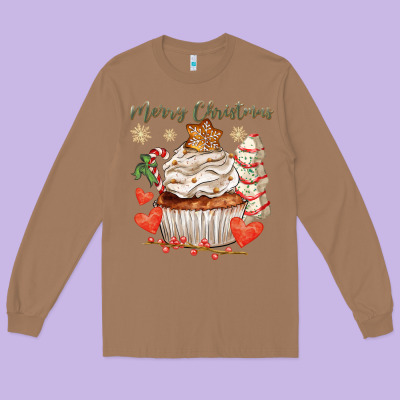 Merry Christmas Cupcake Long Sleeve Tee Designed By Cowgirlartshop