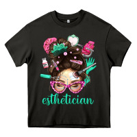 Esthetician Messy Bun With Pink Leopard Glasses Bbs Heavy Core Tee | Teevron