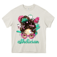 Cream Esthetician Messy Bun With Pink Leopard Glasses Bbs Heavy Core Tee - BundleAndBundleShop