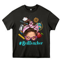 Asphalt Best Teacher Messy Bun Bbs Heavy Core Tee - BundleAndBundleShop