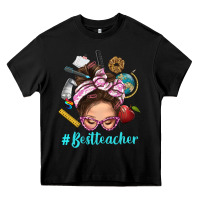 Black Best Teacher Messy Bun Bbs Heavy Core Tee - BundleAndBundleShop