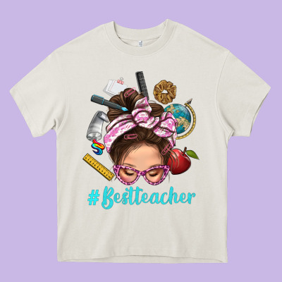 Best Teacher Messy Bun Bbs Heavy Core Tee Designed By Bundleandbundleshop
