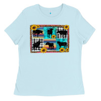 Baby Blue cow sunflower leopard Ladies Tee - Artiststas