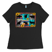 Black cow sunflower leopard Ladies Tee - Artiststas