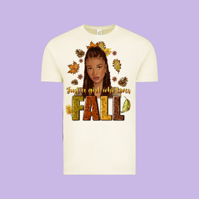 Just A Girl Who Loves Fall Afro Woman Vintage Tee Designed By Nancycooperartshop