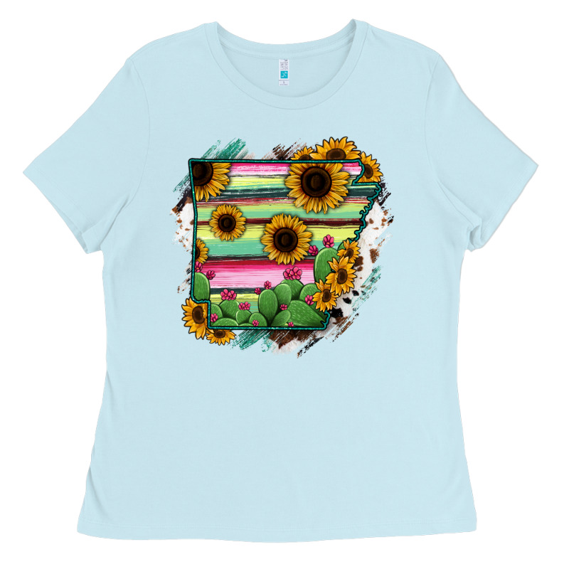 Arkansas Map Sunflower Cactus Serape Ladies Tee by RanaPortraitStore | Teevron