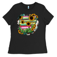 Black Arkansas Map Sunflower Cactus Serape Ladies Tee - RanaPortraitStore