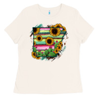 Bone Arkansas Map Sunflower Cactus Serape Ladies Tee - RanaPortraitStore