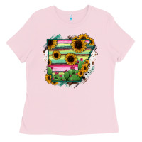Bubblegum Pink Arkansas Map Sunflower Cactus Serape Ladies Tee - RanaPortraitStore