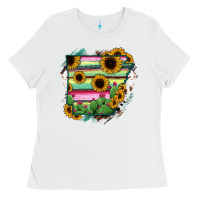 White Arkansas Map Sunflower Cactus Serape Ladies Tee - RanaPortraitStore