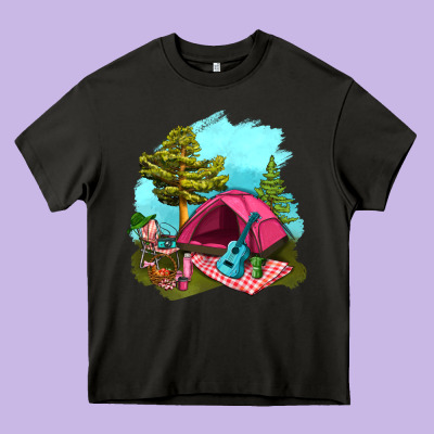 Glamping Camp And Pink Tent Heavy Core Tee Designed By Bundleandbundleshop