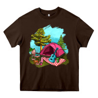 Chocolate Brown Glamping Camp And Pink Tent Heavy Core Tee - BundleAndBundleShop