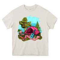 Cream Glamping Camp And Pink Tent Heavy Core Tee - BundleAndBundleShop