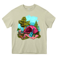 Mossy Glamping Camp And Pink Tent Heavy Core Tee - BundleAndBundleShop