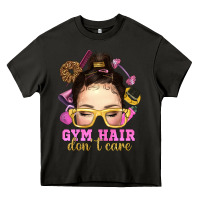 Asphalt Messy Bun Gym Hair Don't Care Bbs Heavy Core Tee - BundleAndBundleShop