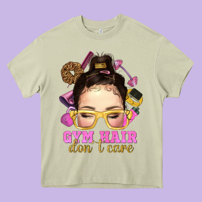 Messy Bun Gym Hair Don't Care Bbs Heavy Core Tee Designed By Bundleandbundleshop