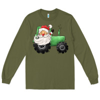 Army Green santa tractor Long Sleeve Tee - CowGirlArtShop