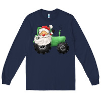 Navy santa tractor Long Sleeve Tee - CowGirlArtShop