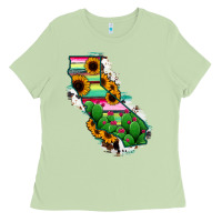 Matcha California Map Sunflower Cactus Serape Ladies Tee - RanaPortraitStore