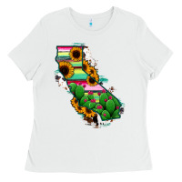 White California Map Sunflower Cactus Serape Ladies Tee - RanaPortraitStore