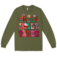 Army Green holly jolly vibes pink christmas Long Sleeve Tee - CowGirlArtShop