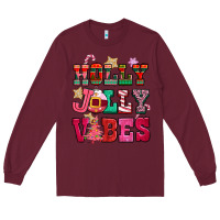 Burgundy holly jolly vibes pink christmas Long Sleeve Tee - CowGirlArtShop