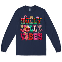 Navy holly jolly vibes pink christmas Long Sleeve Tee - CowGirlArtShop