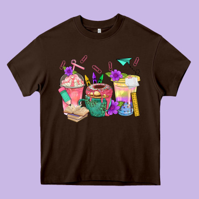 School Girl Coffee Cup Bbs Heavy Core Tee Designed By Bundleandbundleshop