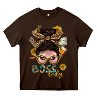 Chocolate Brown Western Messy Bun Boss Lady With Money Heavy Core Tee - BundleAndBundleShop