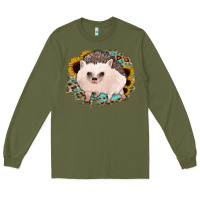 Army Green hedgehog with sunflowers and leopard Long Sleeve Tee - Jasminsmagicworld